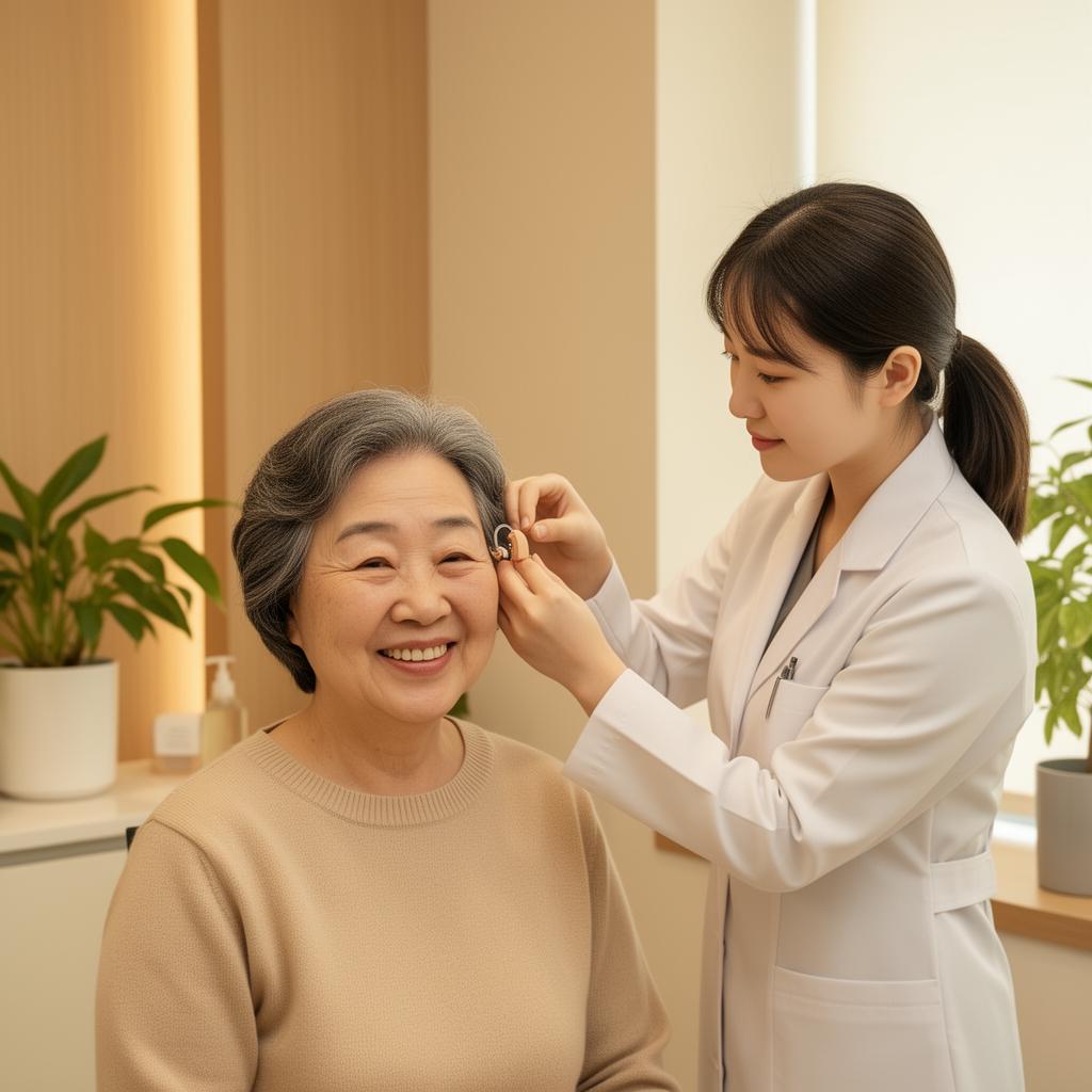 고객의 청력에 맞춰 보청기를 세밀하게 조정하는 모습